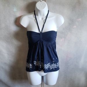 Navy Blue Flowy Embroidered Top